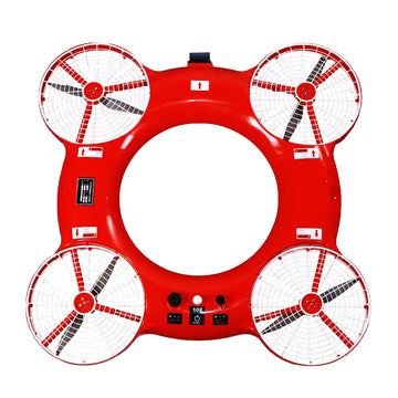 Rescue drone dropping flotation device to drowning victim