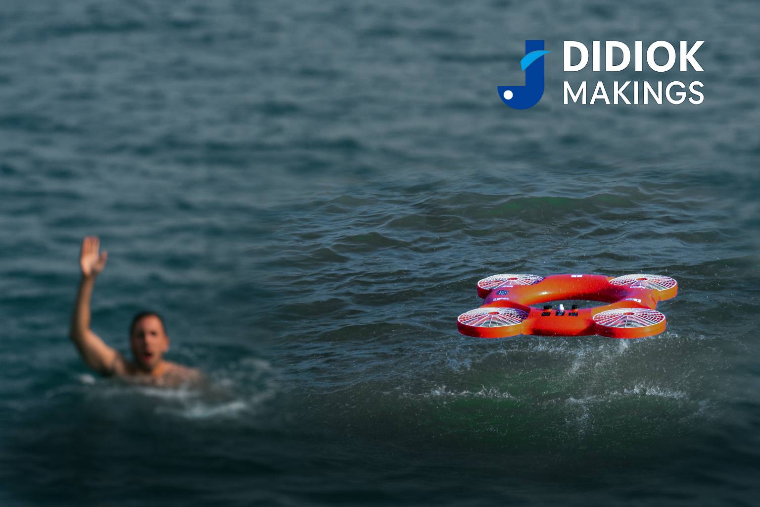 Drone assisting in water rescue operation with fast response